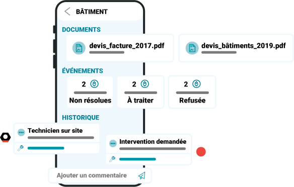 Représentation illustrée des informations d'un bâtiment sur IntentPlatform version Mobile